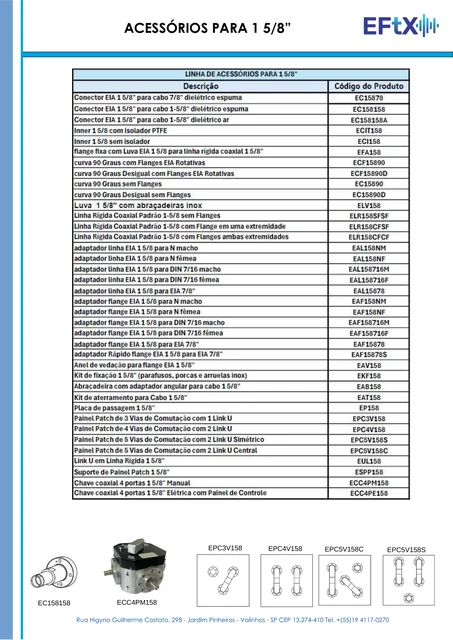 Acessórios para linha rígida EIA 1 5/8 polegada