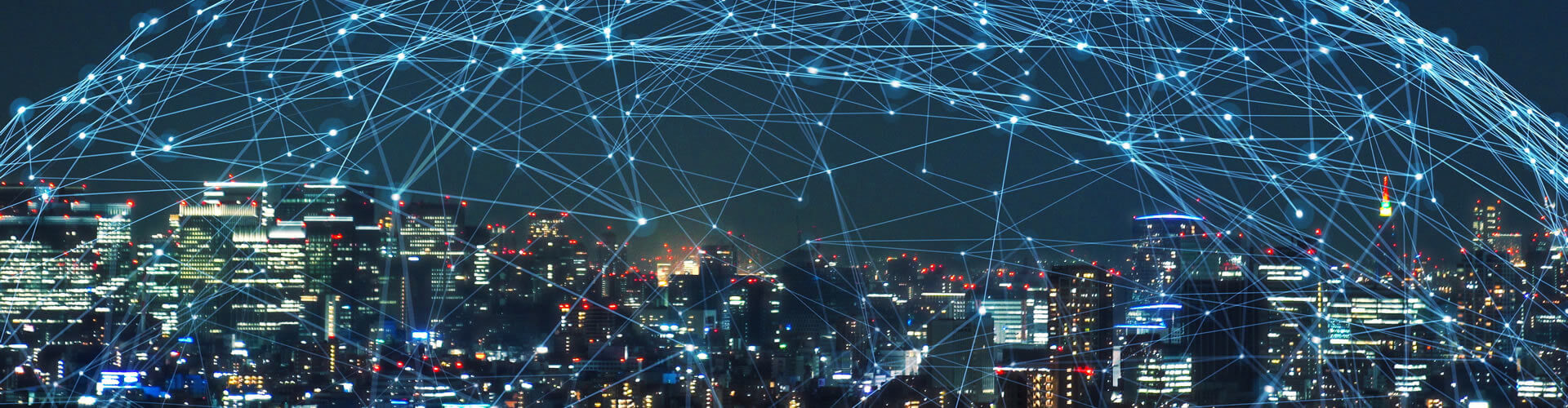 Cidade conectada por uma infraestrutura digital de telecomunicações